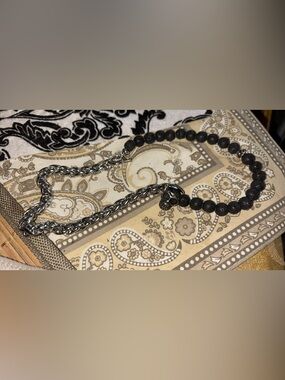 Skull Accent Beaded Necklace with Silver Chain